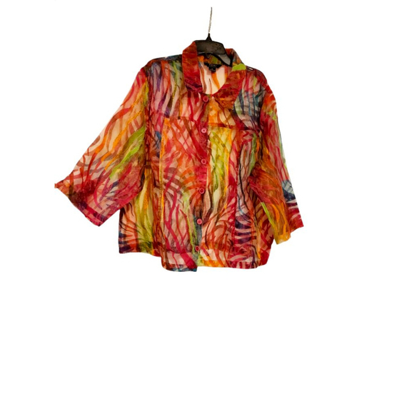 Sheer Mesh Colorful Zebra Print Thin Jacket Size 1X - Picture 1 of 6